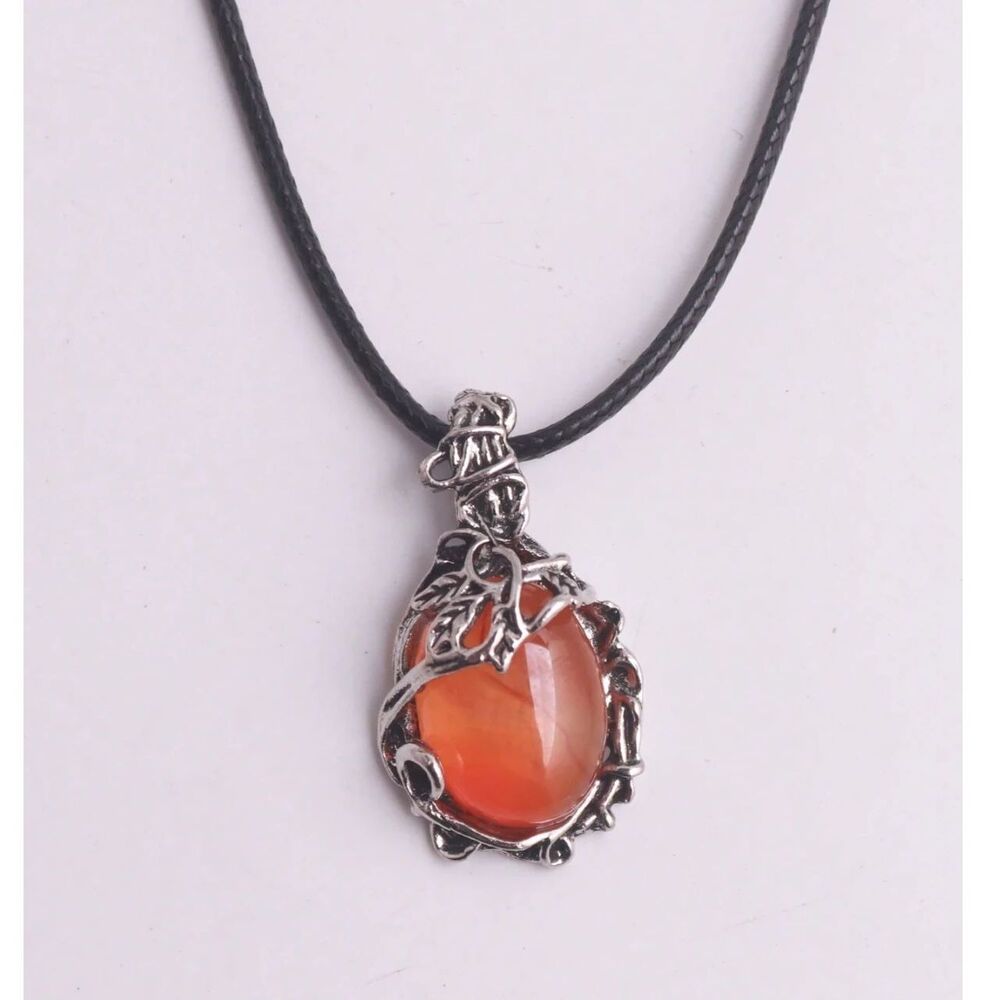 Natural Red Agate Pendant Necklace Silver Wrapped Oval Gmstne Crystal Charm Boho